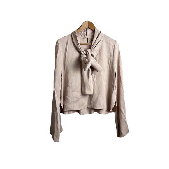 Khaite Blouse Dawn Tash Bow Long Sleeve Satin Crepe Top - Picture 3 of 16